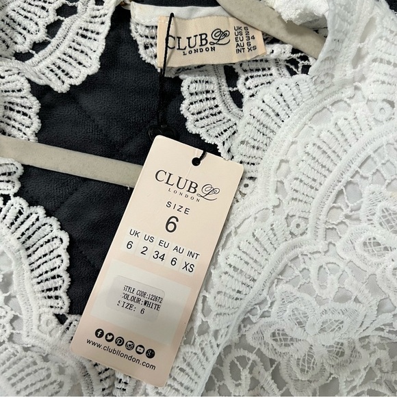Club L London Maxi Dress Women Size 2 lace Crochet V Neck white Gown Asos b3 - Picture 12 of 14